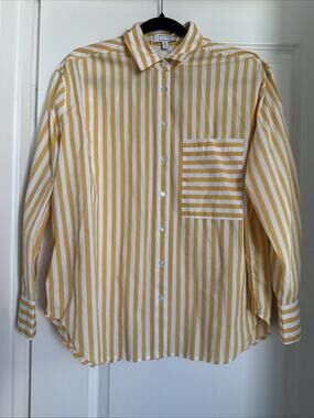 AYR The Deep End Shirt Stripe Yellow White Button Down Shirt Women’s Size Medium